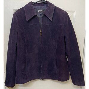 Kristen Blake Moto Biker Eggplant Purple Suede Leather Zip Jacket Womens Lg